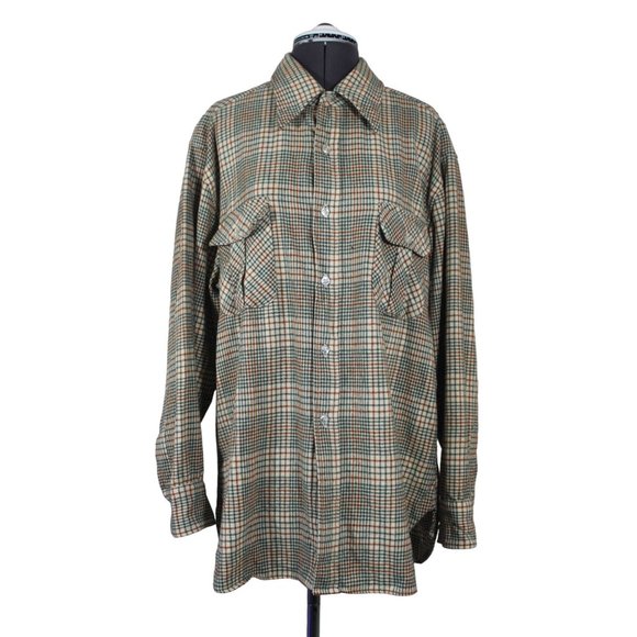 Pendleton 70s 80s 90s vintage‎ houndstooth plaid wool button front flannel shirt - Picture 1 of 12